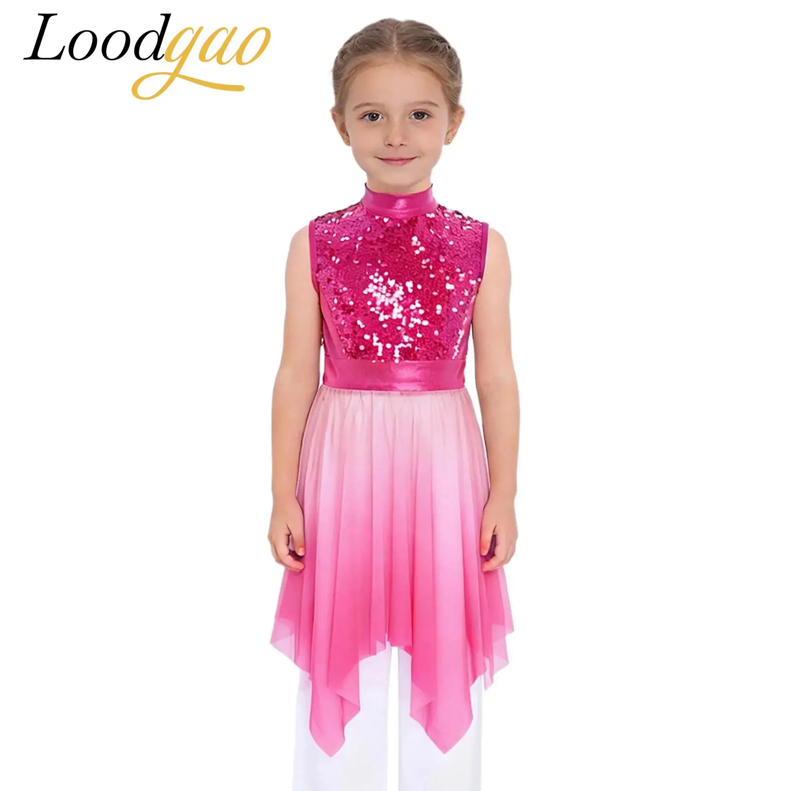 

Girls Worship Dress Praise Wear Children Sequins Lyrical Dance Costume Shiny Kids Modern Contemporary Liturgical Dancewear