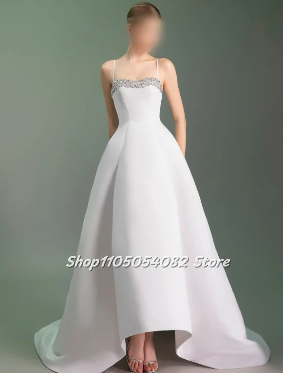 Простое элегантное изысканное длинное свадебное платье по индивидуальному заказу на бретельках с шипами и бриллиантами, свадебное фотоселье сзади, простой драг Простое элегантное изысканное длинное свадебное платье по индивидуальному заказу на бретельках с шипами и бриллиантами, свадебное фотоселье сзади, простой драг