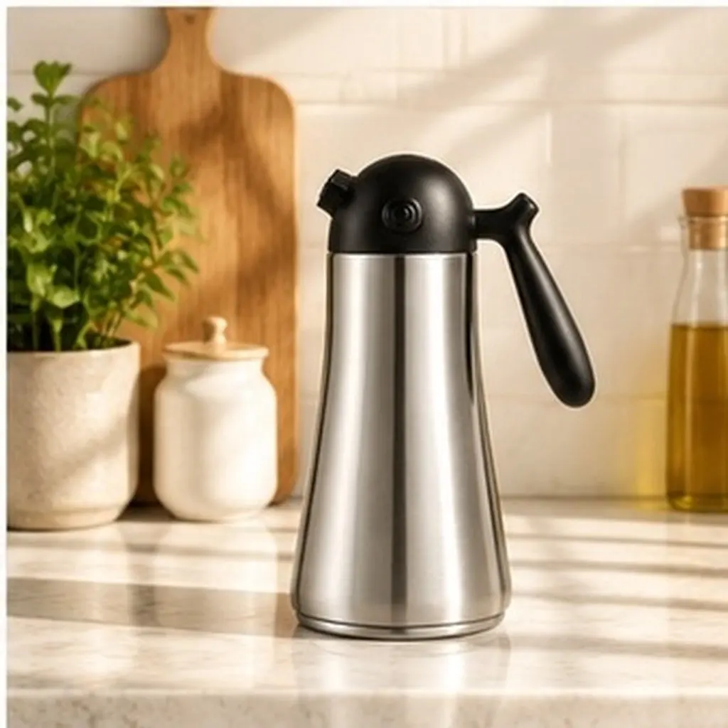 1Pcs 316 Oil Bottle Sturdy Plastic Stainless Steel Home Oil Pot Creative Cooking Condiment Bottle Spill Proof Silver