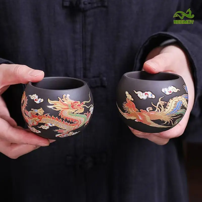 Hand-made Dragons Phoenixs Color-changing Purple Clay Teapot Reusable Tea Pot For Brewings Tea Cup Infuser Teapot Valuable Gift