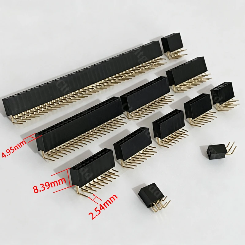 10 Stück 90-Grad-Winkelstecker, zweireihig, Buchsenleiste, 2,54 mm Rastermaß, PCB-Buchsenstecker, 2×3, 2×4, 2×5, 2×6, 2×7, 2×8, 2×20, 2×40 Pins – Detail 4