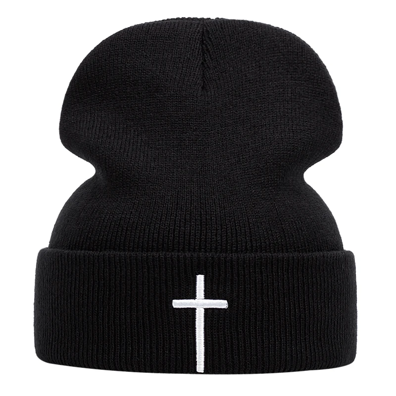 2024 New Fashion High Quality Beanie Hat for Men Casual Cross Embroidery Knitted Hat for Women Outdoors Vintage Hip Hop Cap