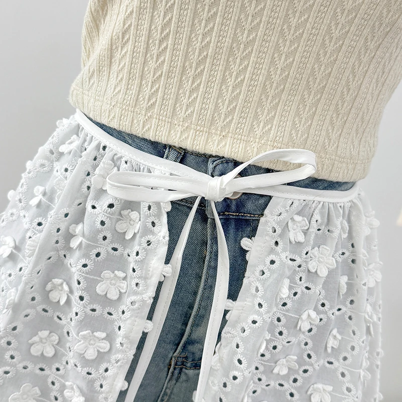優しい中空アウト刺繍フラワースカートの女性 2025 春弓レースアップスリムスプリットミニスカート甘いオーバーラップ Y2k 服