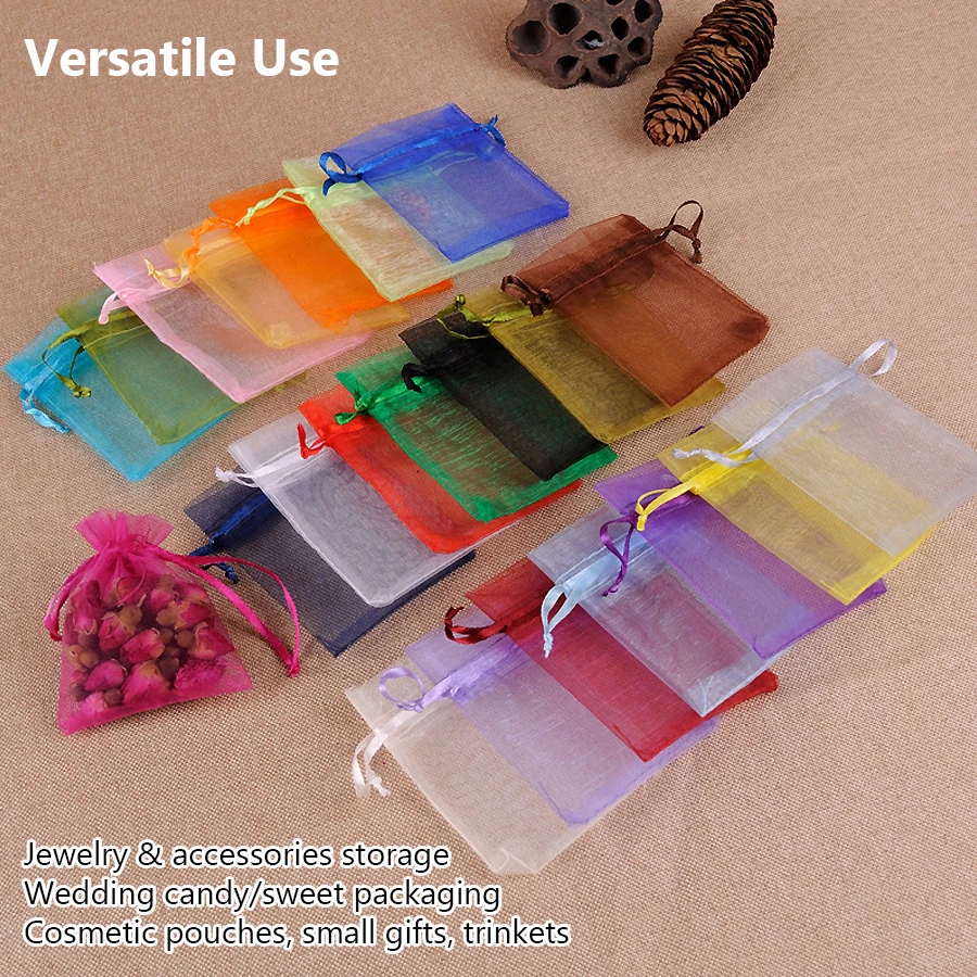 100Pcs Organza Bags 5x7cm Elegant Drawstring Pouches for Jewelry Packaging Wedding Favors Candy Gifts