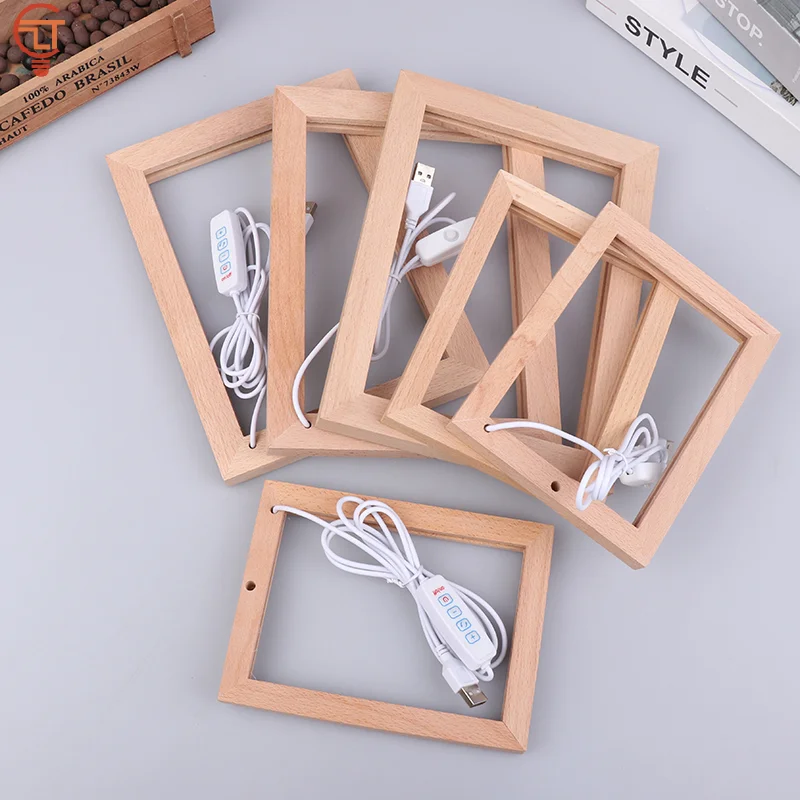 

Glowing Photo Frame Table Picture Frames Luminous Holder Simple 3D Light Decor LED Light Wooden USB LED Picture Frame