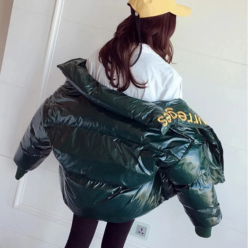 New Glossy Down Cotton Jacket Ladies Autumn Winter Keep Warm Parka Female Leisure Windproof Quilting Women Short Coat Outcoat