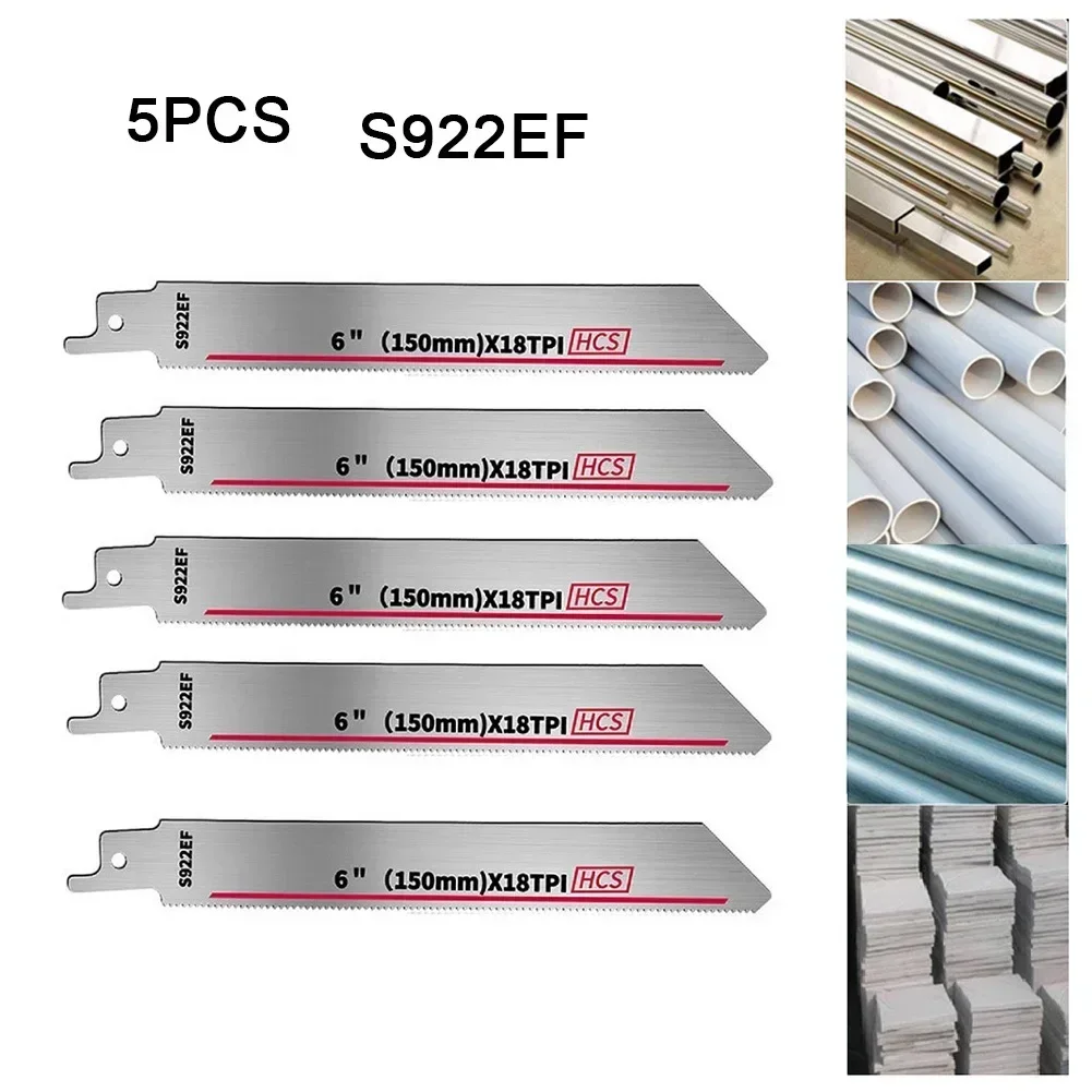 5pcs 150mm S922 Reciprocating Saw Blade Set 18TPI Metal Wood Reciprocating Set Woodworking