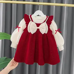 Toddler Clothing Set Baby Girls Dress Autumn Winter Kids Princess Costume Christmas Party  Plush Warm Dress Infant  Top+skirt