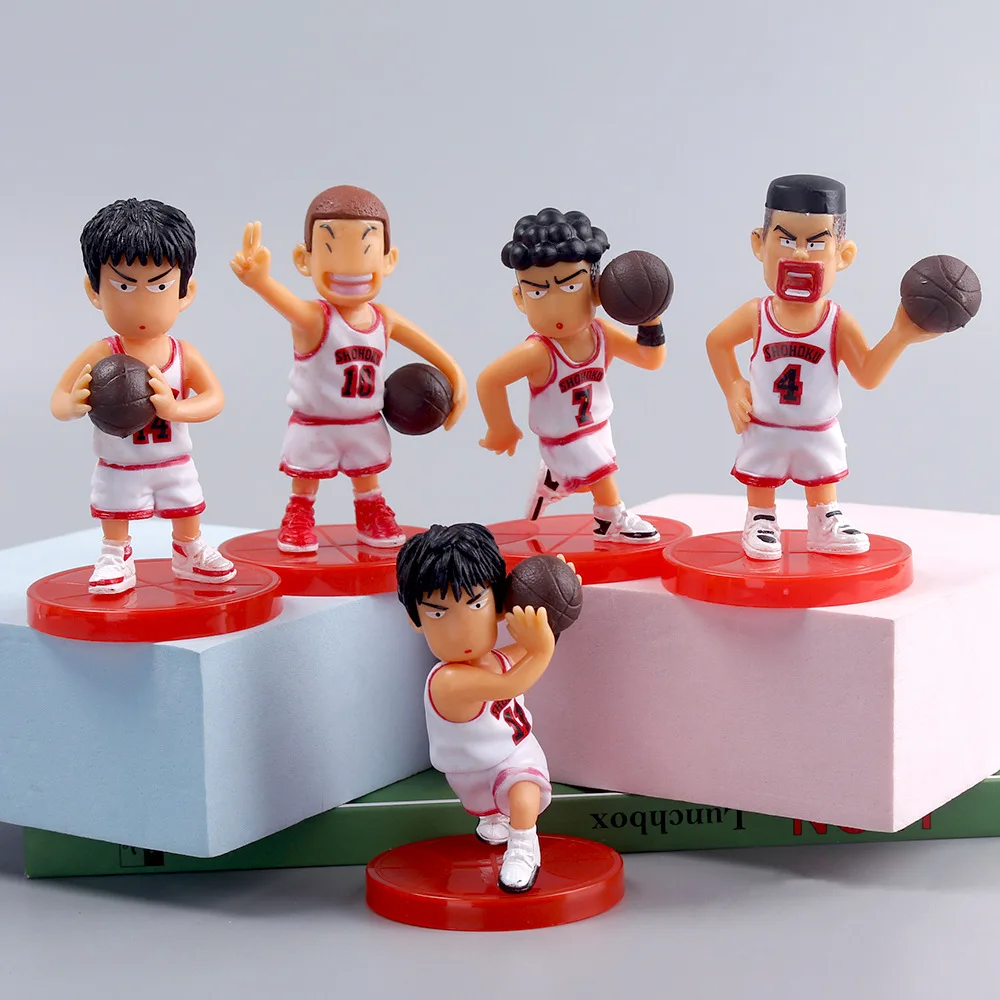 5pcs SLAM DUNK Anime Figure Sakuragi Hanamichi Rukawa Kaede Akagi Takenori Action Figures Model Dolls Kids Toys Cake Decoration