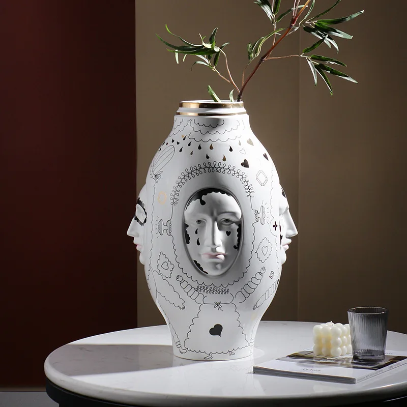 Custom handmade high end porcelain vase decoration modern simple home entrance decor large ceramic face flower  centerpiece