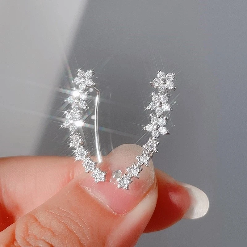 925 Silver Needle Clear Zircon Flower Stud Earrings For Women Party Jewelry Accessories Gifts eh1124