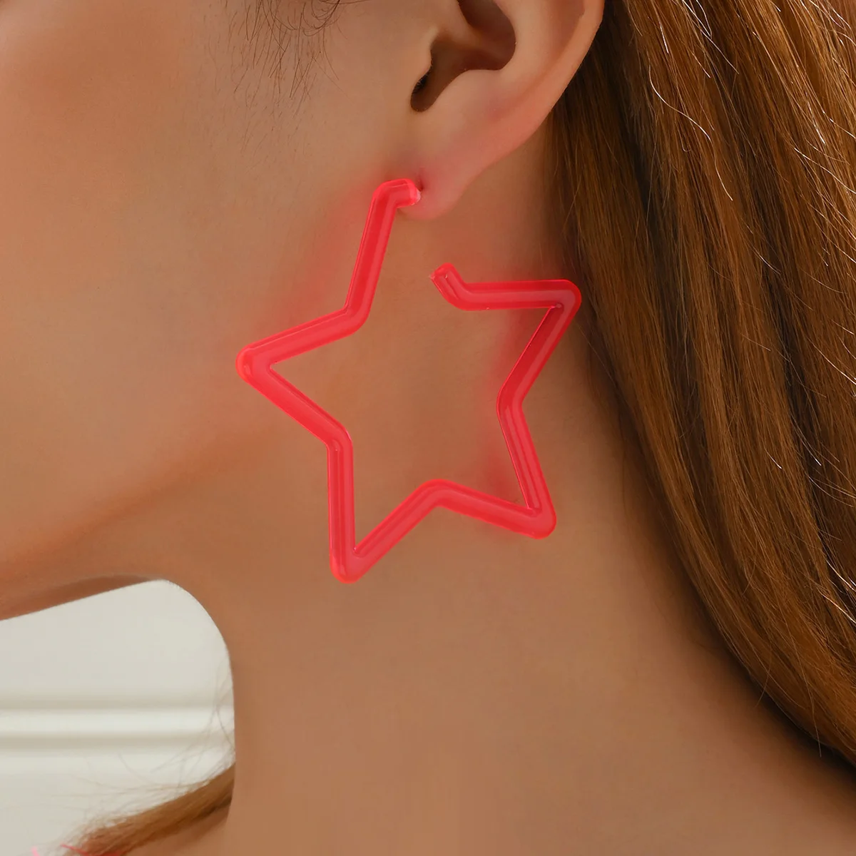 AYAYOO Fashion Geometric Punk Personality Neon Acrylic Geometric Big Star Hoop Earrings For Women Large Fashion Party Jewelry