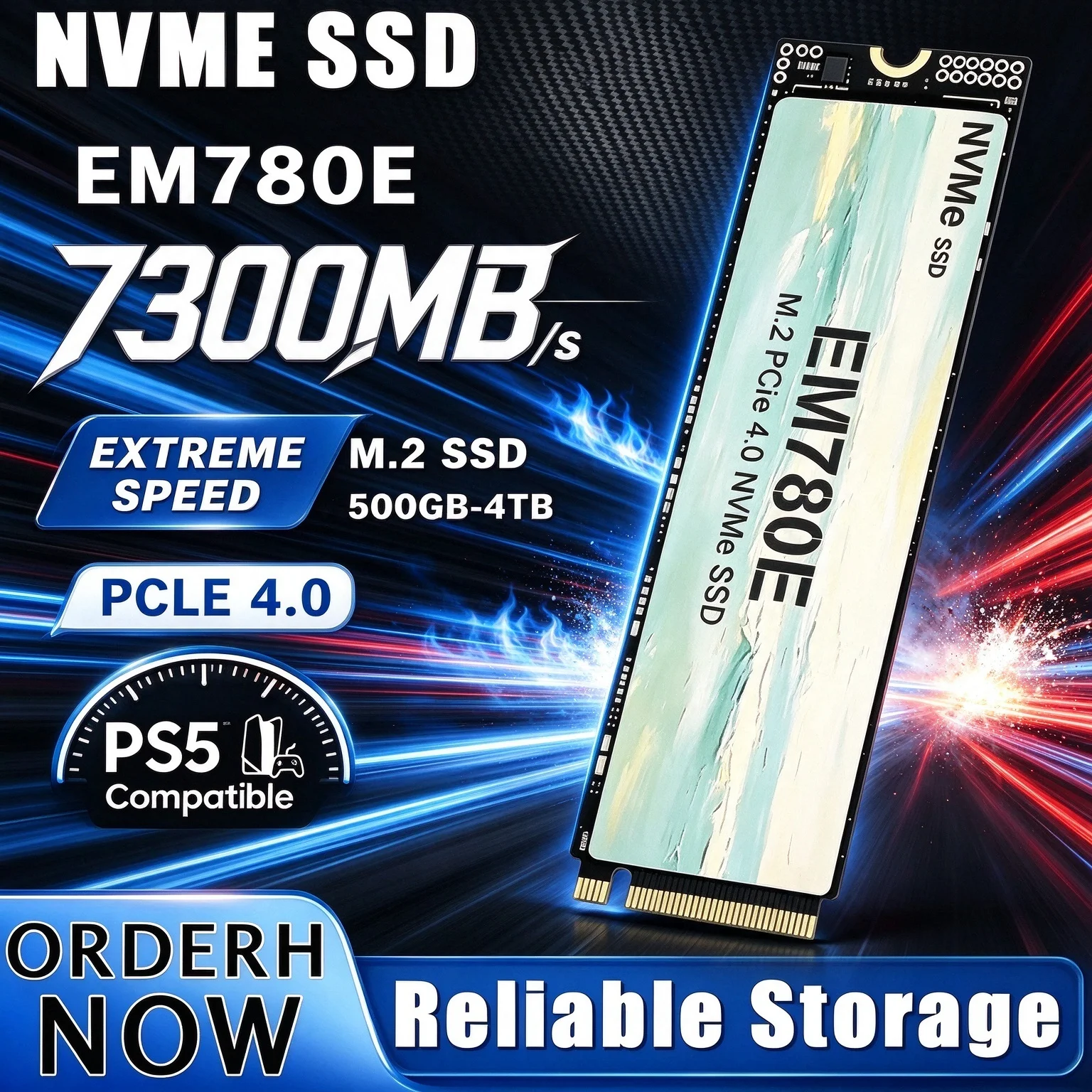 500GB to 4TB EM780E M.2 NVMe SSD PCIe 4.0 Hard Disk 7300MB/s Quick Internal Solid State Drive for Desktop PC Laptop