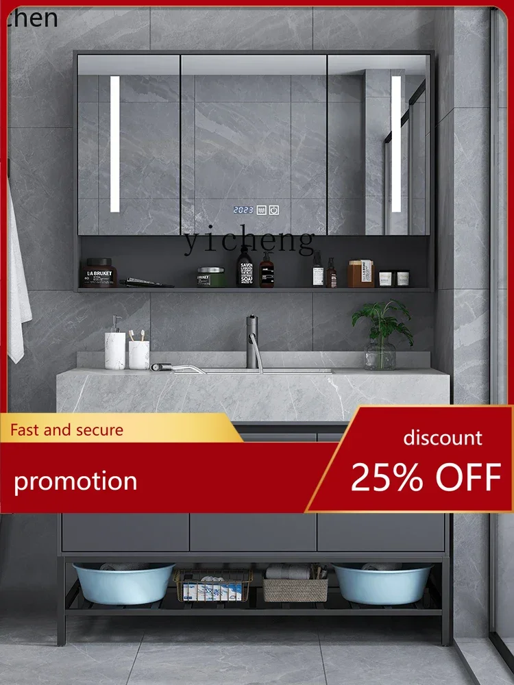 

Комплект мебели для ванной комнаты HT: тумба-умывальник из каменной плиты, напольная, от пола до потолка, с раковиной и унитазом