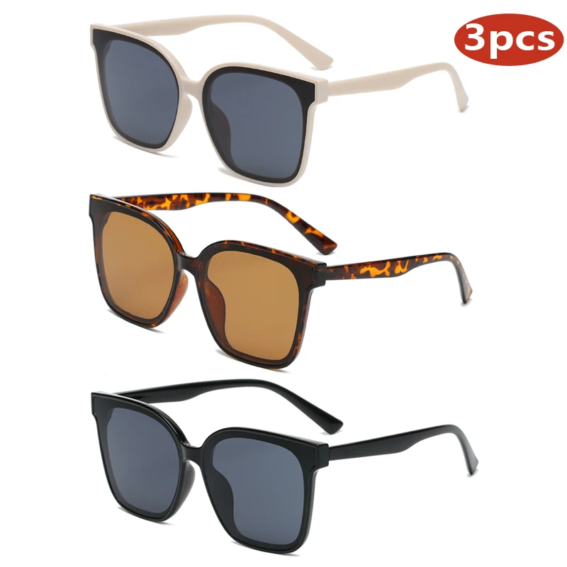 Occhiali da sole per auto 3 pezzi Nuovi occhiali da sole quadrati oversize Lenti sfumate retrò Occhiali da sole per esterni per donne Occhiali Cat Eye