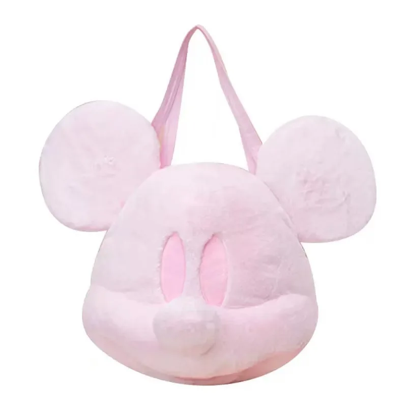 

Disney Mickey Mouse Cute Pink Plush Shoulder Bag Big Face Handbag Daily Use Style