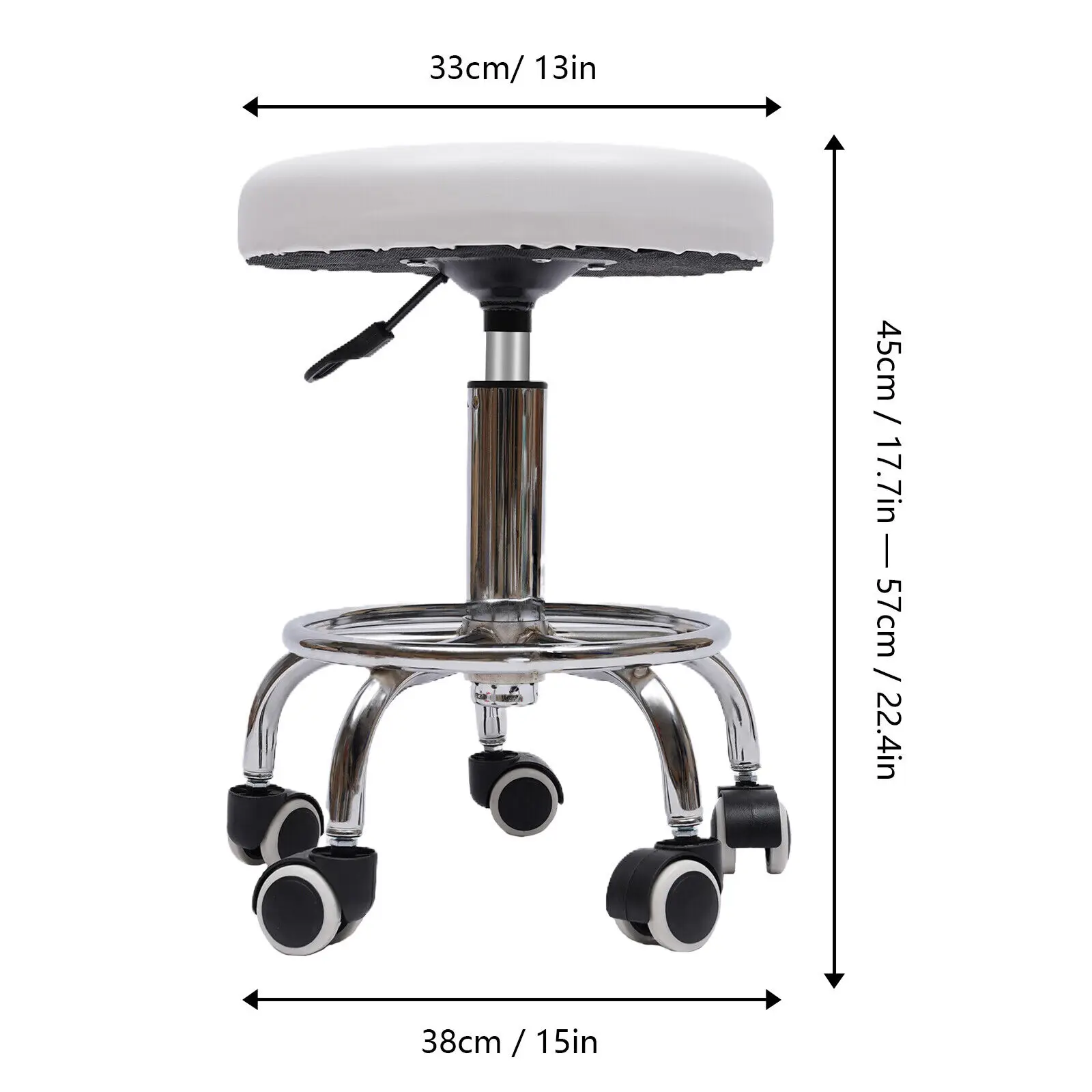 Round Rolling Stool with Wheels 150kg Weight Capacity Adjustable Height Stool Barber Shop Accessories Home Dressing Stool