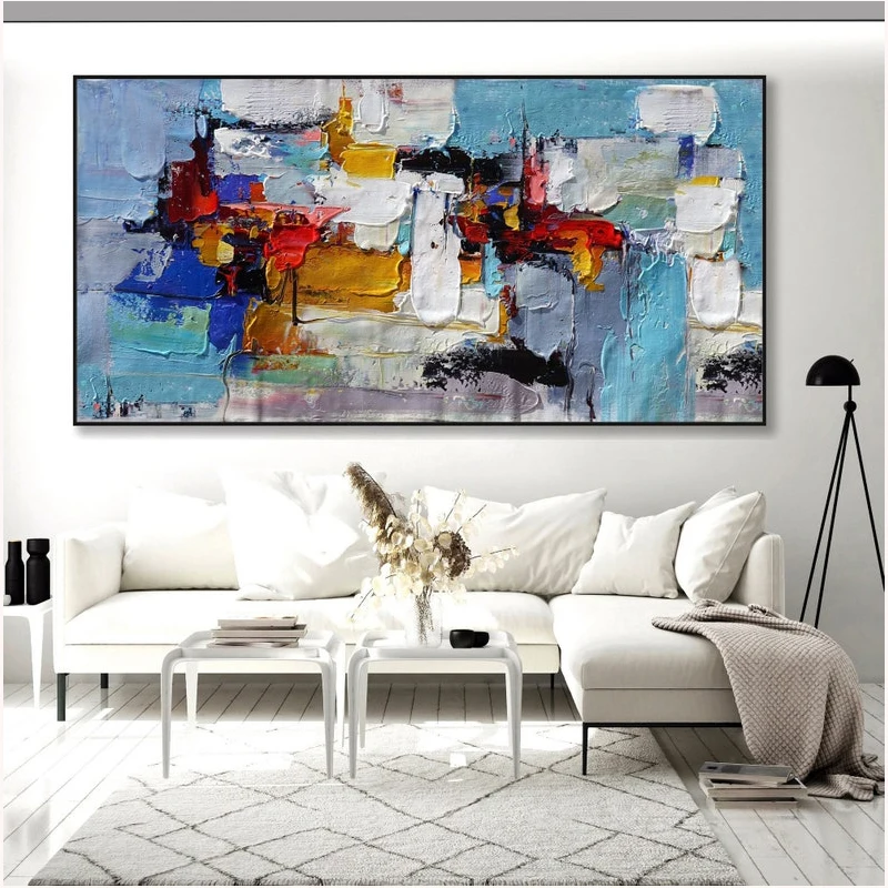 Extra Large Palette Knife Impasto 3D Texture Bright Color Abstract Multicolor Painting Handmade on Canvas Wall Art