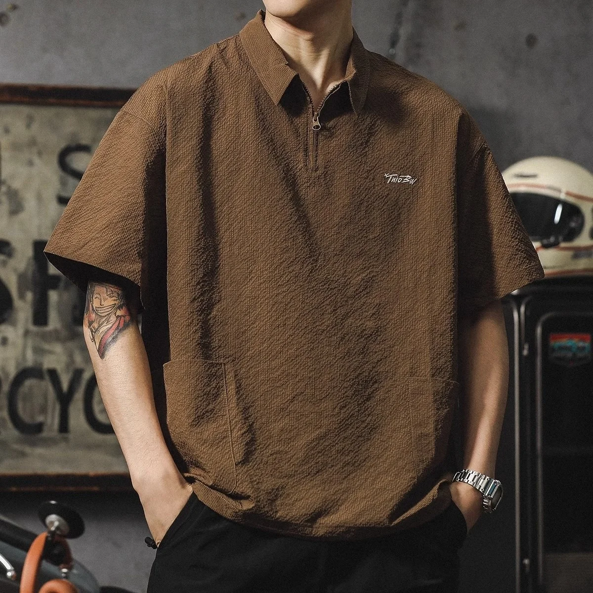 

Summer New Style Quick Dry Short Sleeve Shirt Men's Loose Pocket Half Sleeve Turn Collar Body T-Shirt Polyester Casual Wear