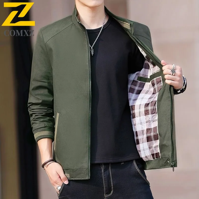 

Мужская хлопковая куртка с воротником-стойкой, весенне-осенний новый повседневный топ с длинными рукавами, модное пальто, легкое дышащее повседневное уличное модное пальто