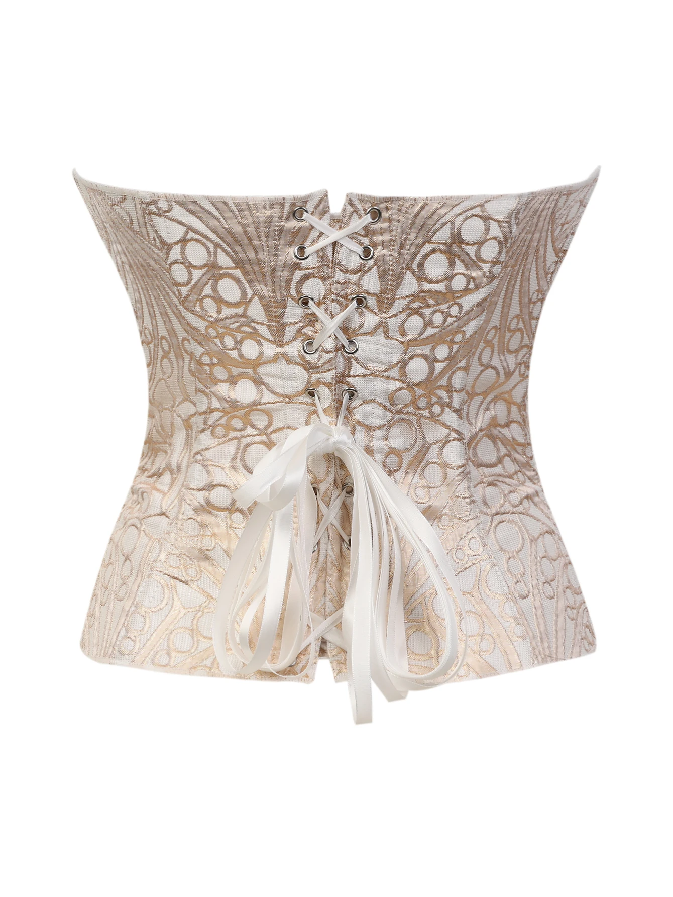 Black/Gold Vintage Patterned Corset Top, Structured Strapless Bodice with Boning