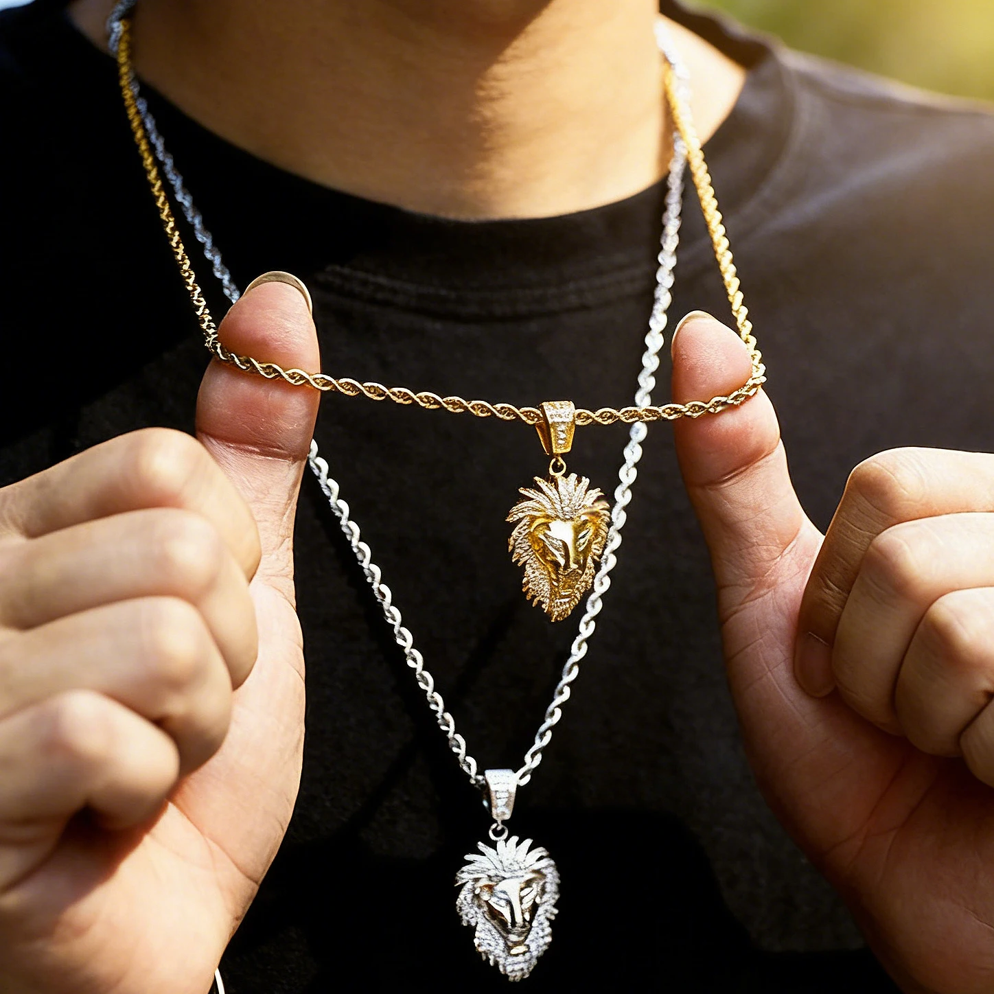 Men Accessories Singapore - Kalung Liontin Berlian Imitasi Singa Kepribadian
