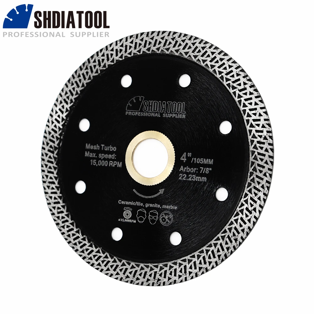 SHDIATOOL 5Pcs 4inch Mesh Turbo Diamond Saw Blade Marble Ceramic Tile Cutting Disc Porcelain Granite 105mm Circular Cutter Disc