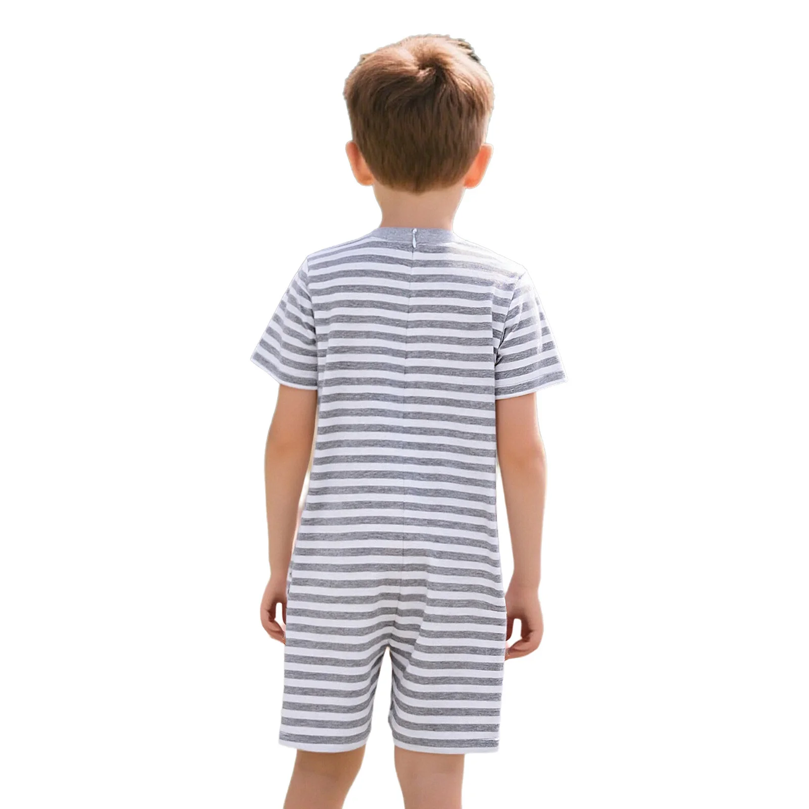 Kids Boys Girls Special Needs Rompers Adaptive Clothing Short Sleeve Anti-Strip Back Invisible Zipper Striped Playsuits Jumpsuit