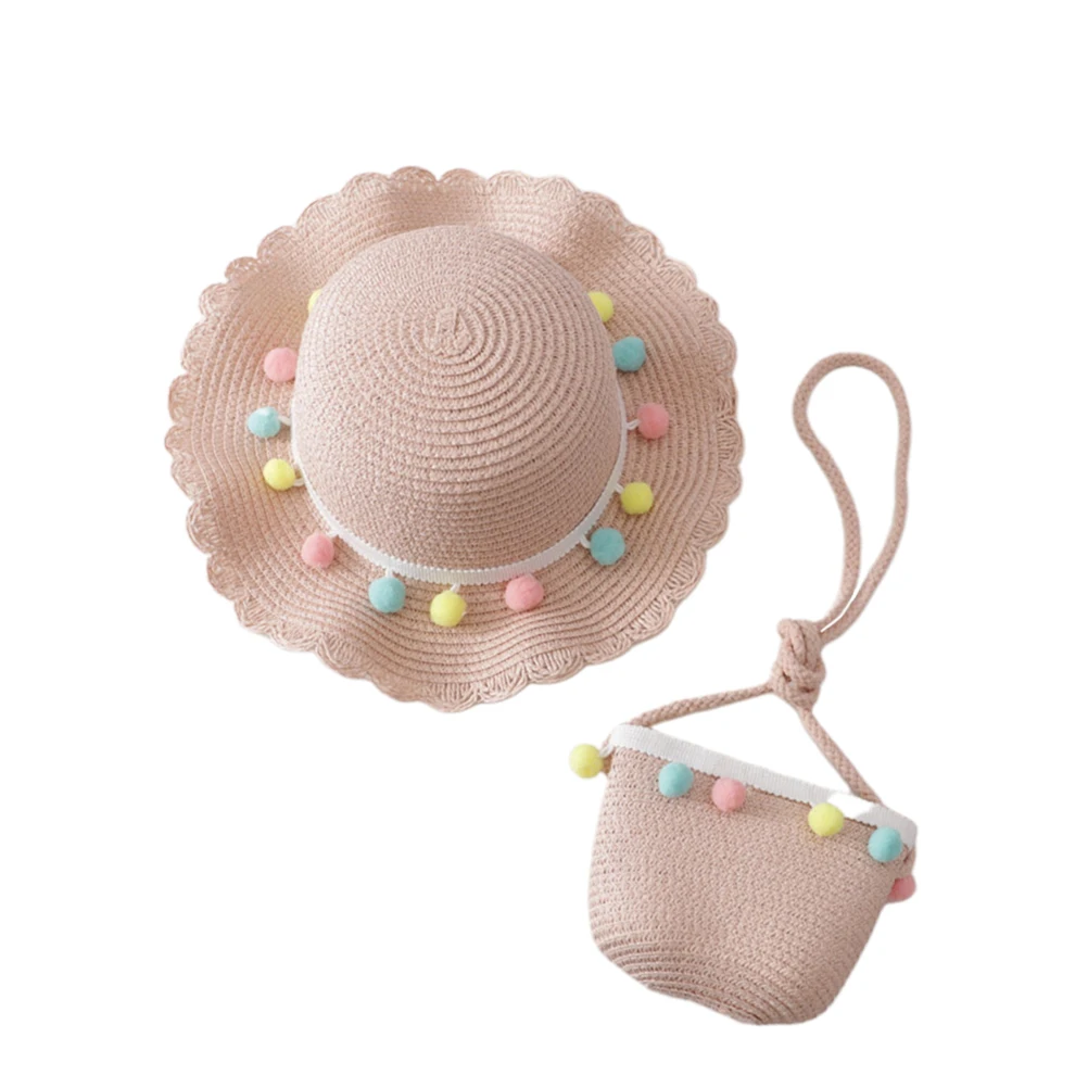 

Straw Sun Hat Wide Brim Kids Summer Cap Beach Hat Cross-Body Bag Cosplay Suit Pink Travel Outdoor Hats Accessories