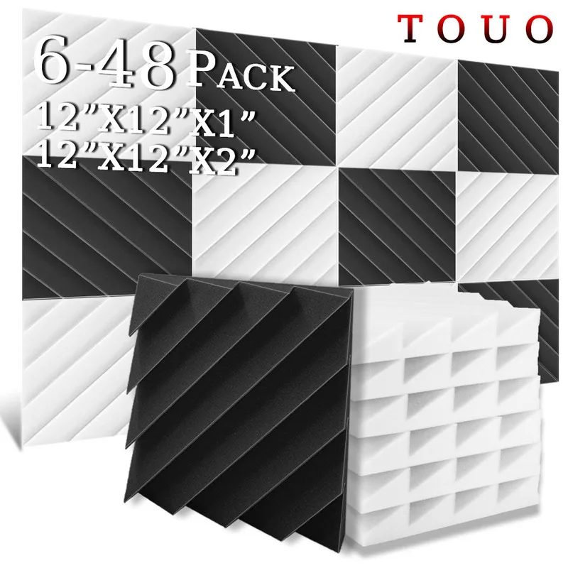 TOUO Diamond Groove Acoustic Foam 6-48 Pcs Flame-Retardant Sound Insulation Wall Panels Drum Room Acoustic Treatment