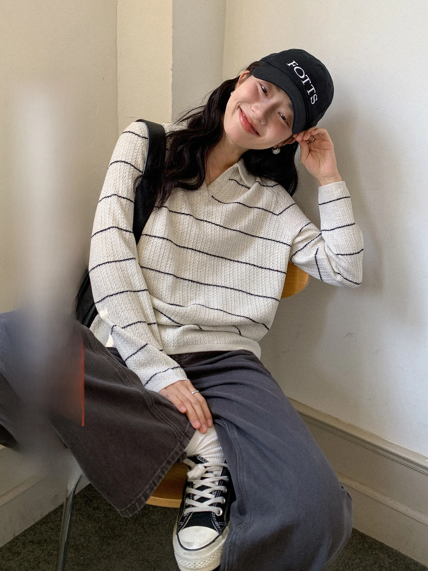 

Свободный длинный полосатый трикотажный джемпер для женщин: повседневный, комфортный, модный топ для весны, новинка