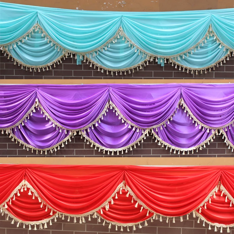 Wedding Party Banquet Valance Drape Panel Decoration Curtain Swag Stage Background Drapery Table Skirt Ice Silk Tassels Fabric