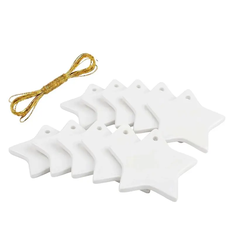 10 Pcs 3 Inch Sublimation Blank Five Pointed Star Ornaments With Gold String For DIY Craft,Decoration