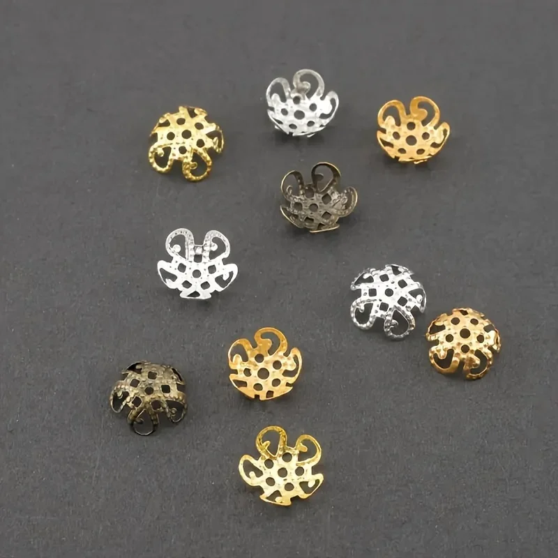

200pcs 8mm Metallic iron Gold Five-leaf Receptacle Bead End Caps For Jewelry Making Needlework Spacer Bead Caps DIY Accessories
