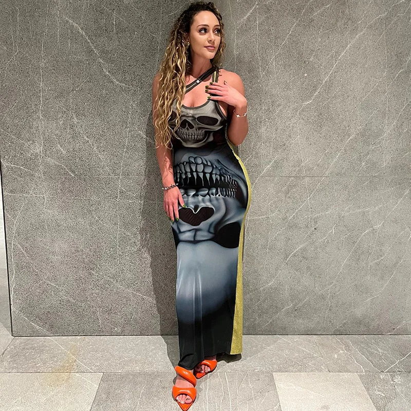 

European and American Style 2024 Summer New Fashion Design Street Photo, Contrasting Color Print Slim Fit Vest Dress