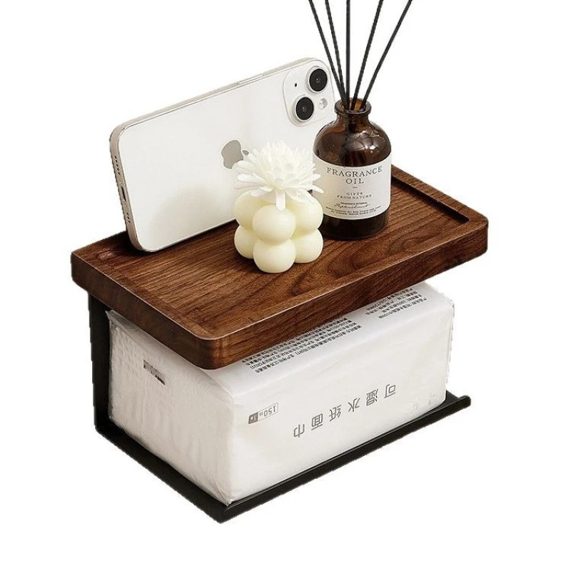 

Держатель для туалетной бумаги из орехового дерева, настенный, без сверления, с полкой для хранения