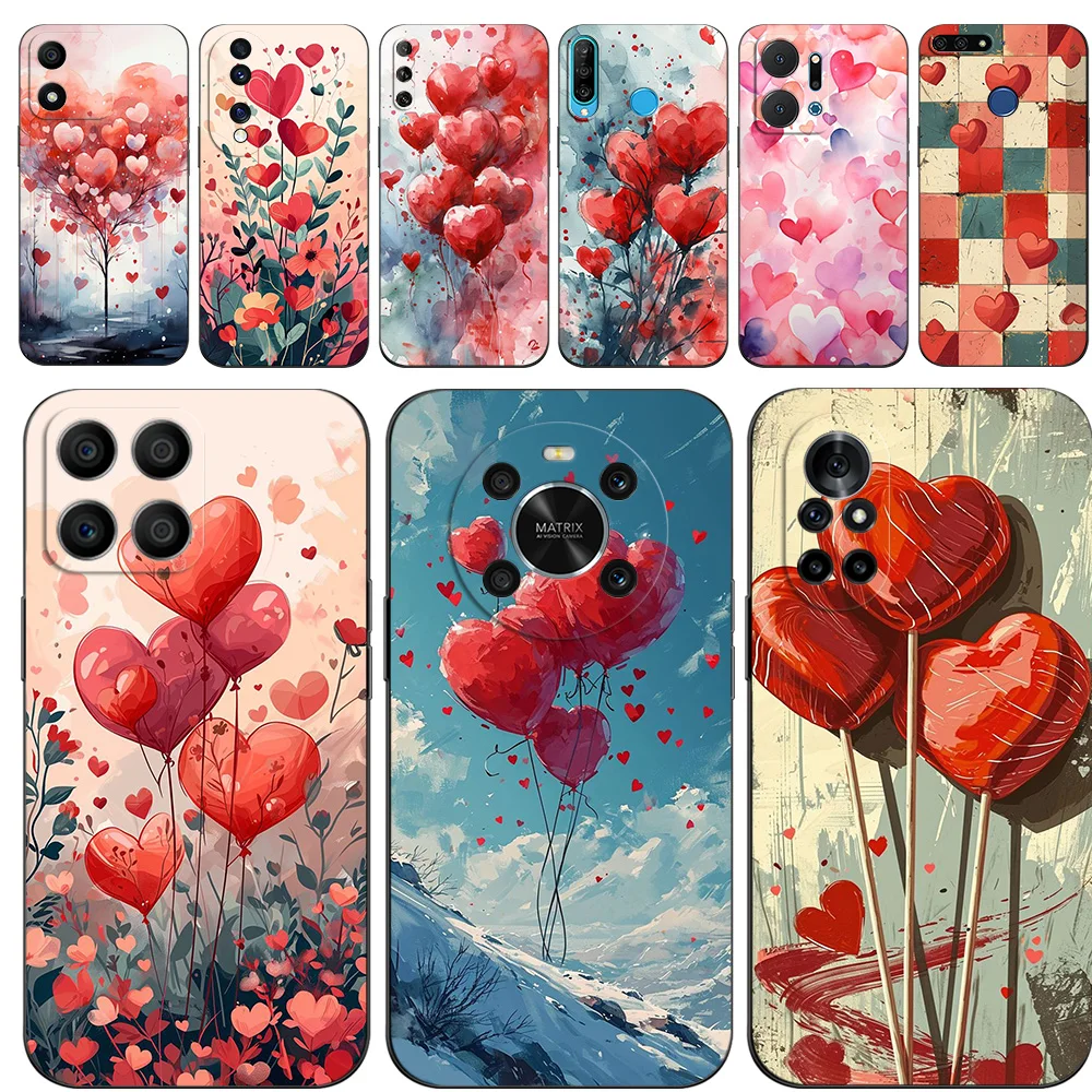 Black tpu Case For Huawei NOVA 11i 11SE Honor 20 Lite 10 10i 20S 30S 30 7A 5.45 7s 7C 5.7 Cover Valentine’s Day heart