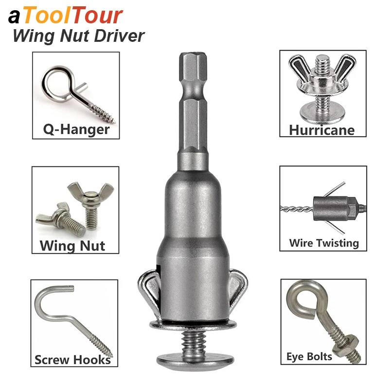 Slot  Wing Nut Driver Sleeve Drill Bit Socket Adapter Power Tool Butter Fly Panel Screw Eye C Hook Hex Bolt Hurricane Shutter