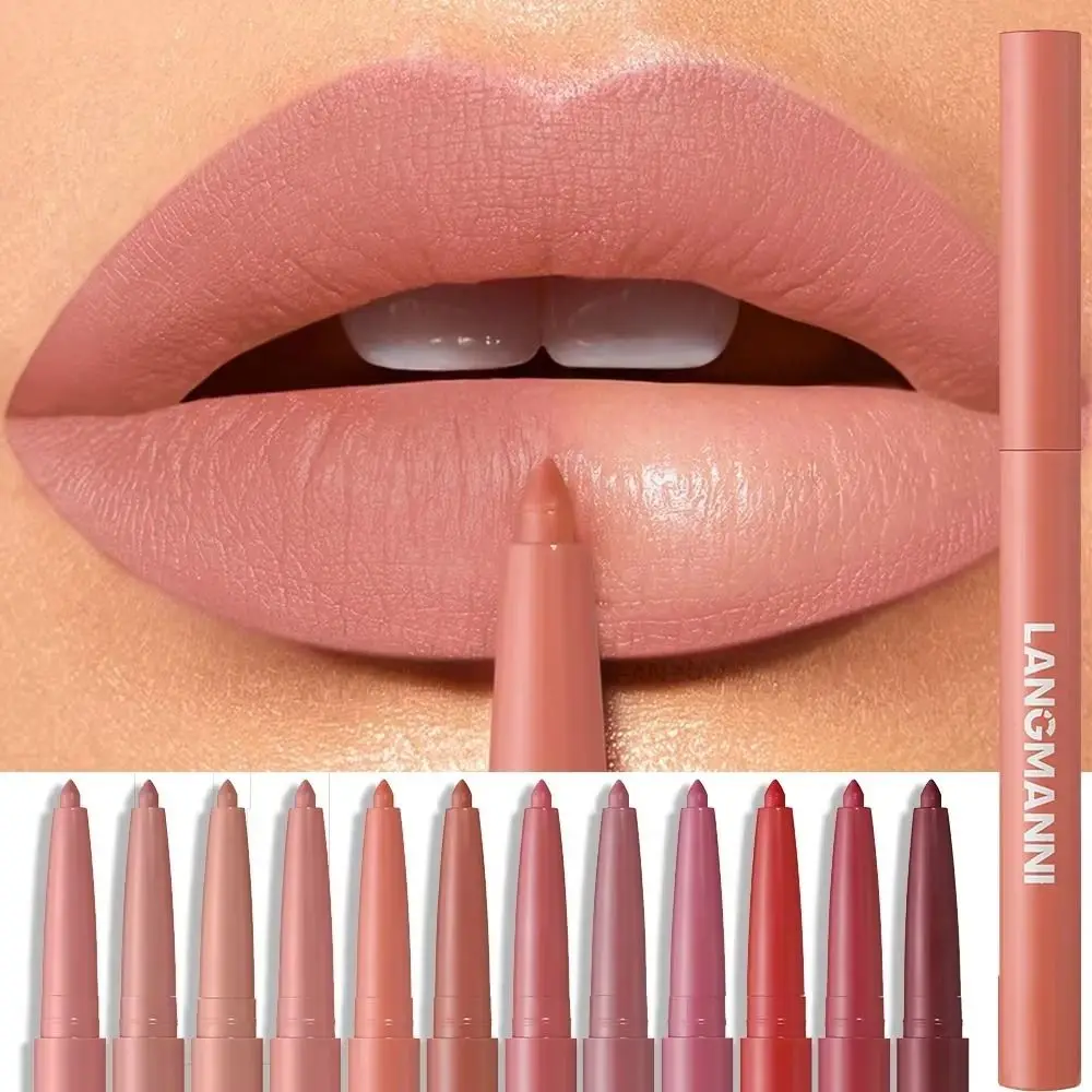12 สี Matte Lip Liner ปากกากํามะหยี่เซ็กซี่ Long Lasting Lip Contour ดินสอริมฝีปากแต่งหน้า Stain เครื่องสําอาง Natural Contour