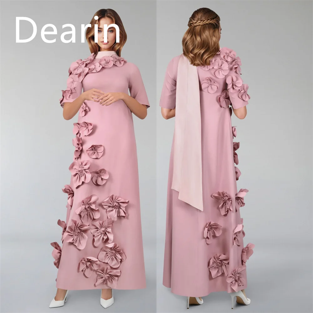 

Customized Saudi Arabia Dearin High Collar Column Ankle Length Skirts Flower Applique Bespoke Occasion Dresses Prom Gown Formal