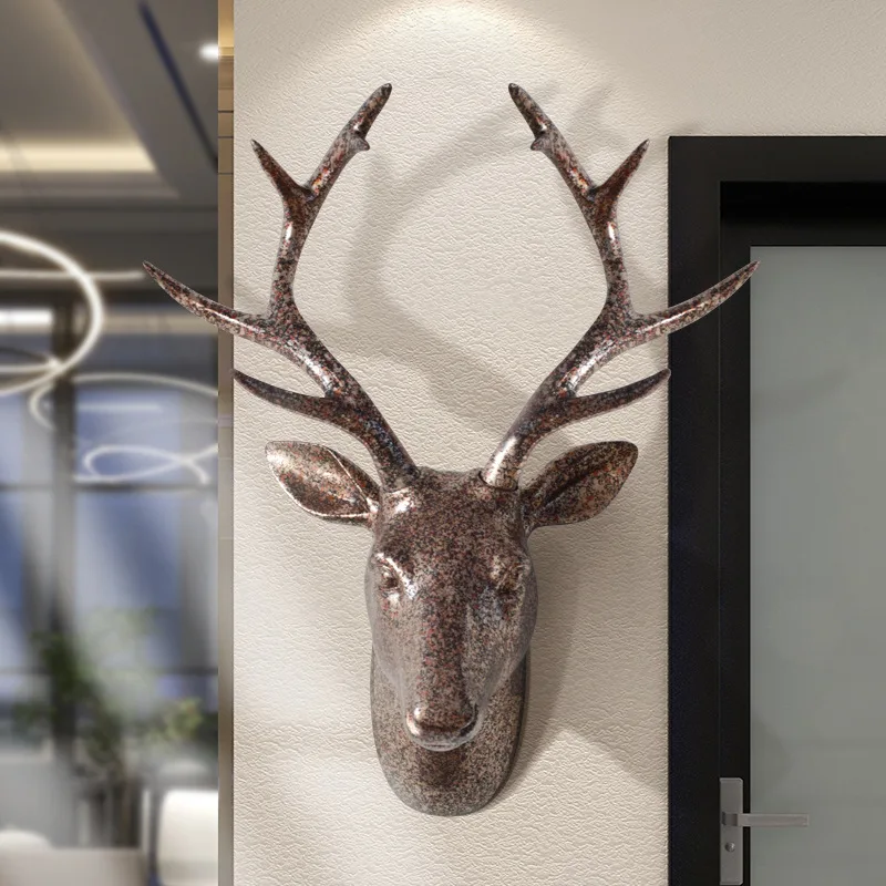 Vintage Resin Deer Head Wall Mounted Sculpture 3D Animal Head Statue Hanging Ornament Home Living Room Bar Pub Wall Decor Gift