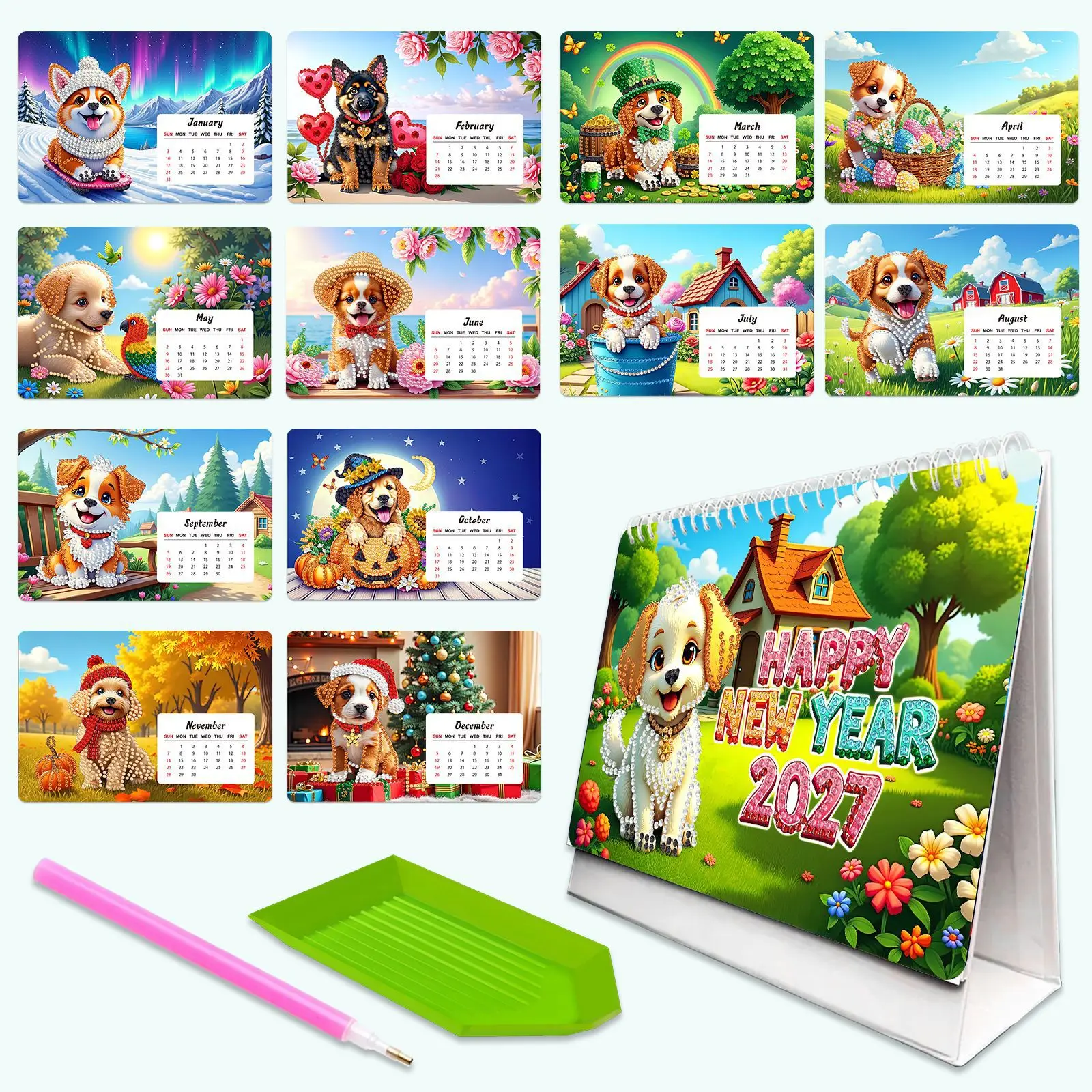 2027 Diamond Art Desk Calendar DIY Craft Kit 8 Optional Cute Animal  Desktop Flip Calendar Handmade Home Decor & Holiday Gift