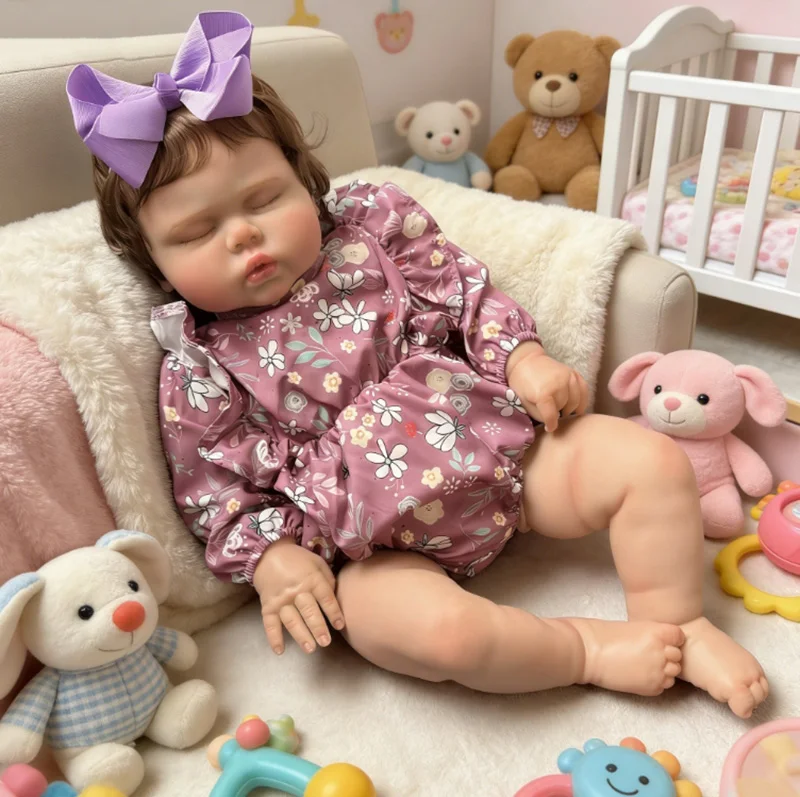 

Коллекционная художественная кукла Реборн 60 см, 3D-роспись, с ручной прорисовкой волос, реалистичная, спящая, мягкая, обнимашечная, с тканевым телом