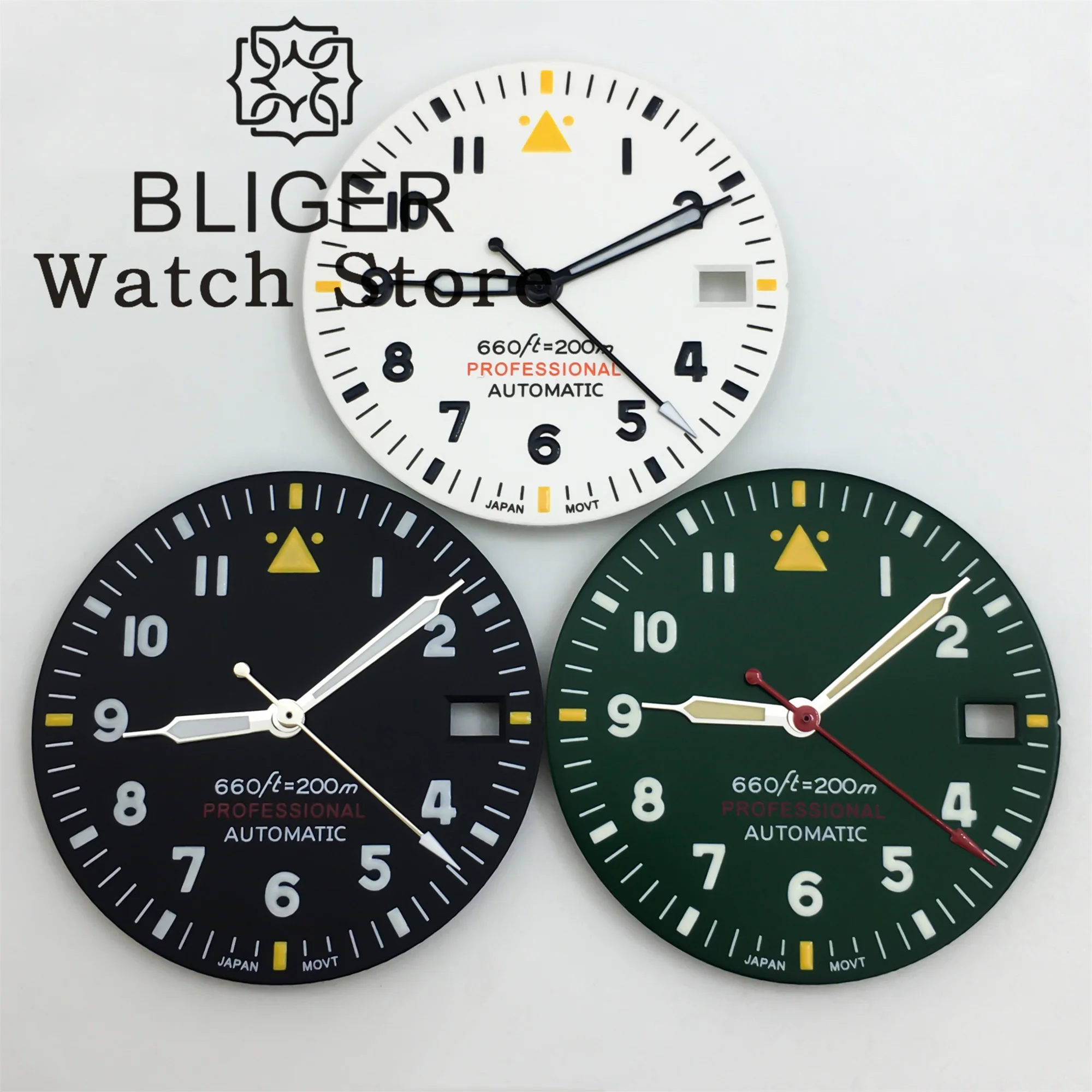 29mm Watch Dial and Hand Sets C3 Green Luminous Fit NH34 NH35 NH36 Movement Fits Pilot Style Watch Watch Parts
