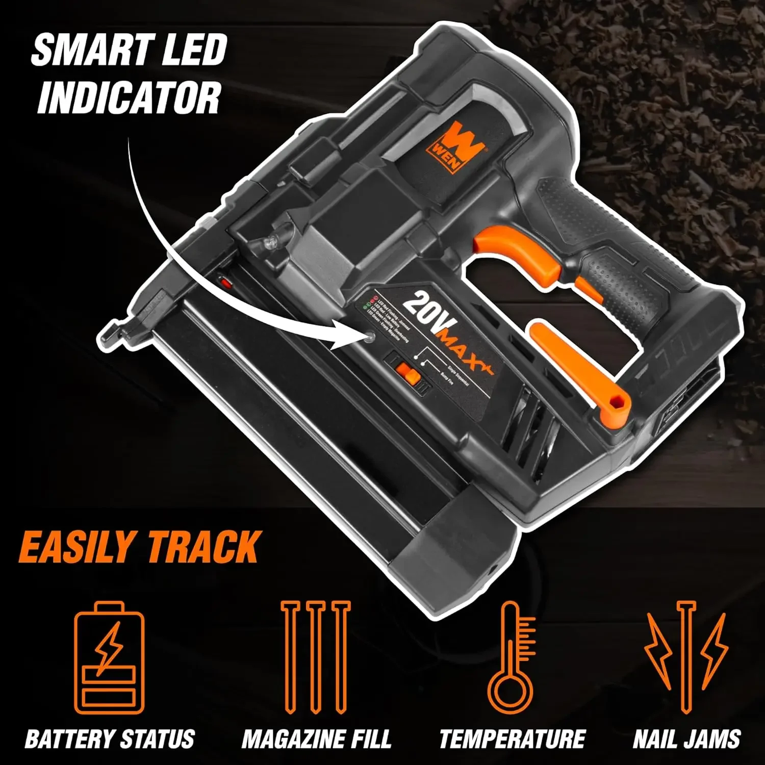 Imagem -06 - Wen 20v Max Cordless Brad Nailer de 18 Calibres com Bateria de 20ah e Carregador 20512