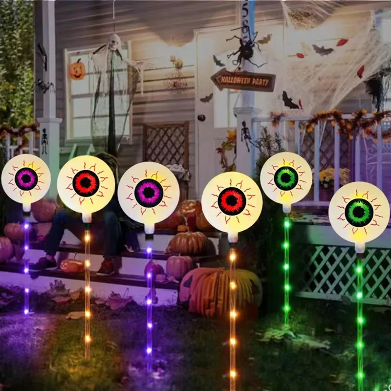 6 szt. Lampy słoneczne trawnik na zewnątrz dom ogród RGB Halloween Decor światła wodoodporne gałki oczne dekoracje świąteczne LED Light 857