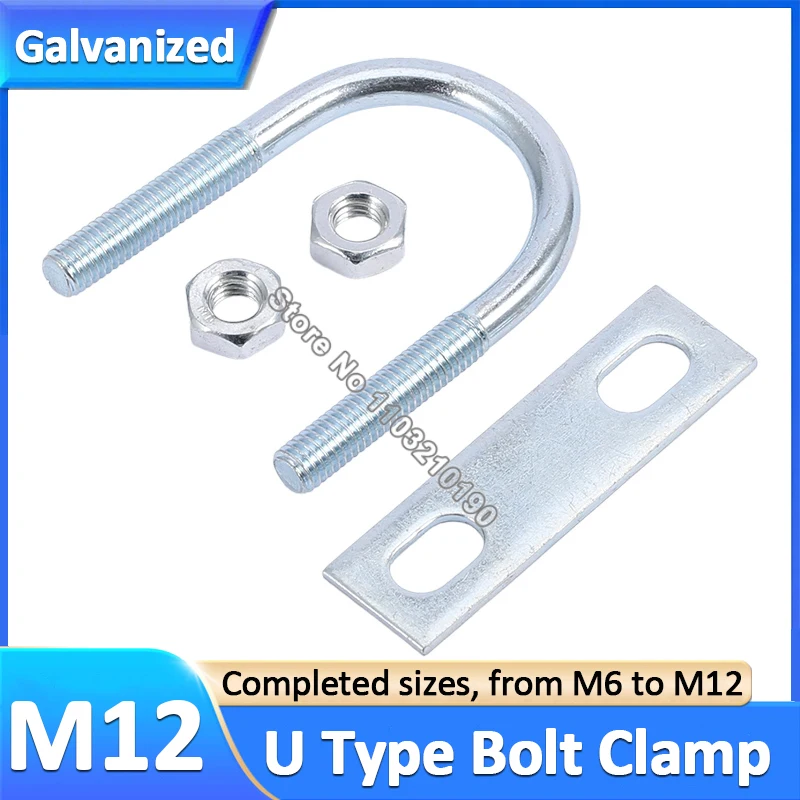 

M12 Galvanized U Bolt Clamp U-shaped Screw Clamp U-Type Pipe Clamp with Plate Nuts Fillet U-clip Baffle Tube Holder Fixed Buckle