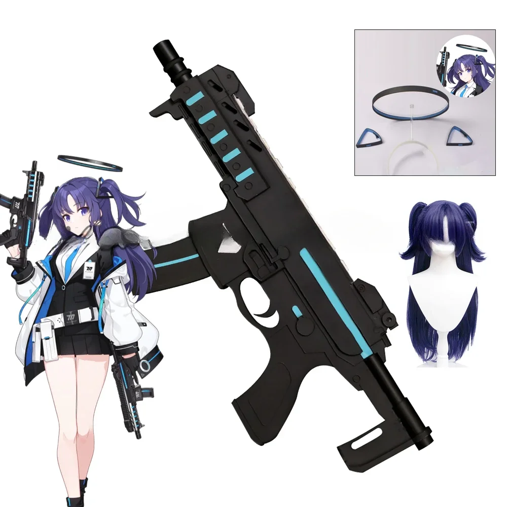 

Blue Archive Cosplay Yuuka Weapon Gun Prop Halo Headwear Hayase Yuuka Long Purple Wig Hair Halloween Carnival Roleplay Accessory