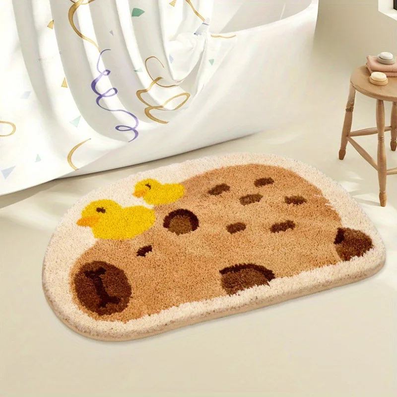 VIKAMA Semi Circle Bread Duck Bath Mat Machine Washable Non Slip Bathroom Modern Farmhouse Christmas Holiday Home Decor