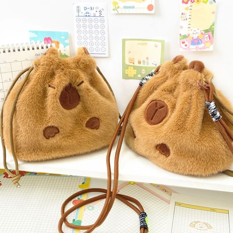 Capybara Bundle Pocket Student Plush Cartoon Cute Porpoise Stationery Storage Canvas 2024 Large Capacity Portable Crossbody Bag